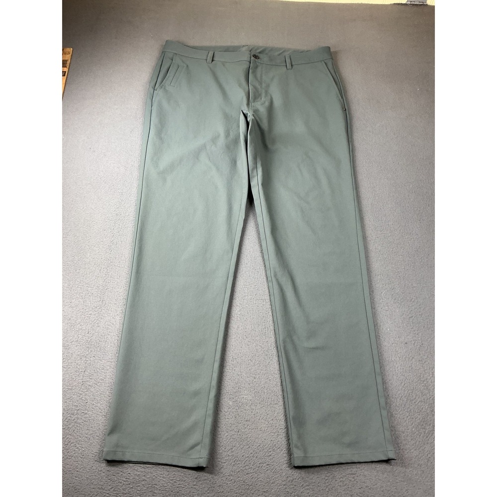 Vuori Pants Mens 36x32 Green Chino Regular Fit Microfiber Pockets Zip Closure